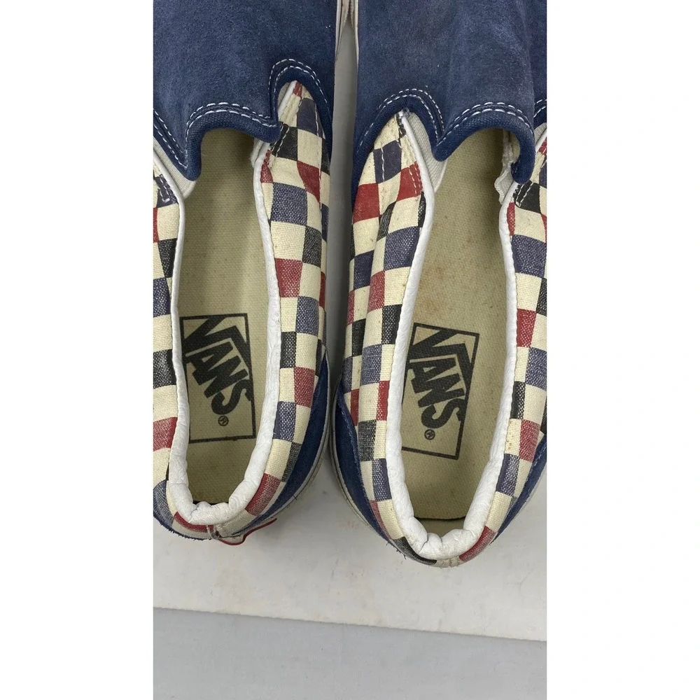 Vans Classic Slip On Navy Blue Suede Checkerboard Sneakers Mens 10 507452
